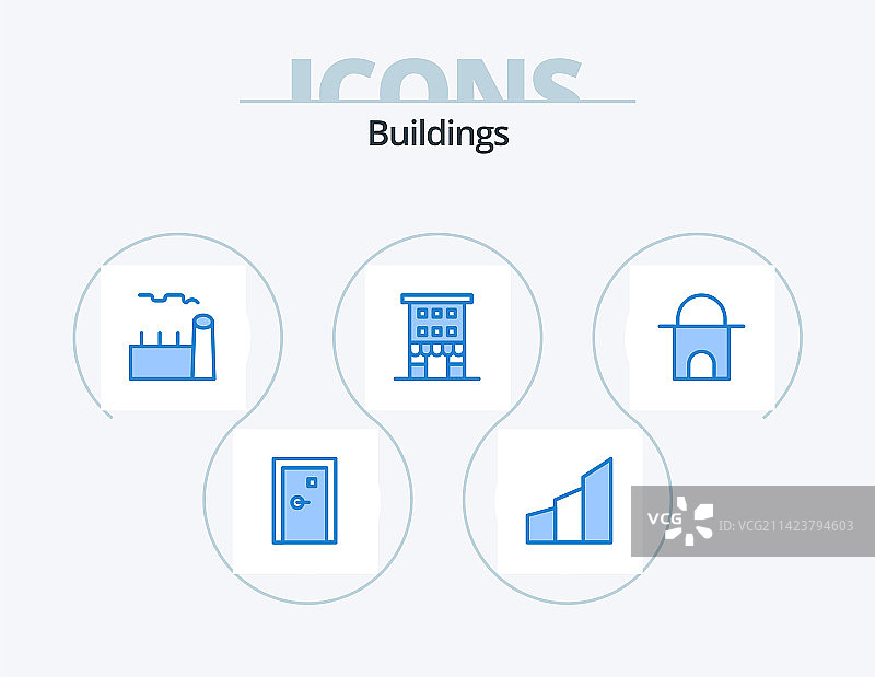 蓝色建筑图标包5款（零售设计）图片素材