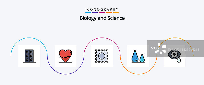 生物学线性填充扁平5图标包图片素材