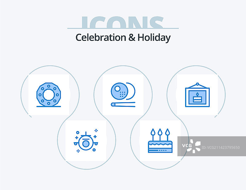 庆祝和节日蓝色图标包5个图标图片素材
