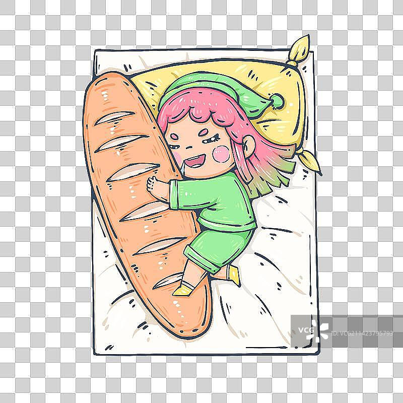 世界睡眠日睡觉小女孩面包抱枕图片素材