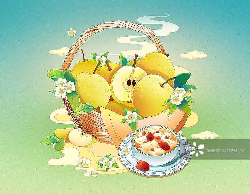 中国风二十四节气冰糖雪梨美食插画图片素材