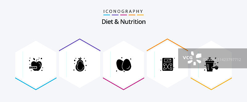 包含饮食和营养的25个字形图标包图片素材