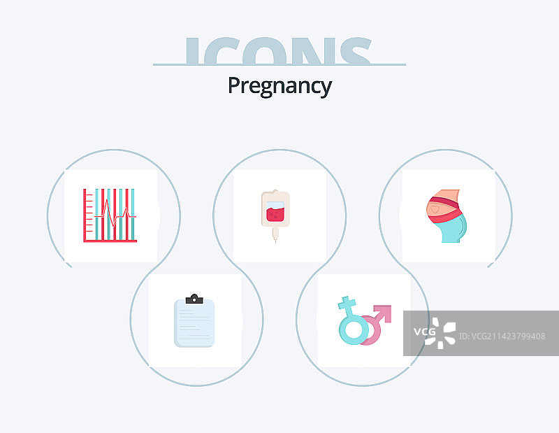 怀孕扁平图标包，5个图标设计图片素材