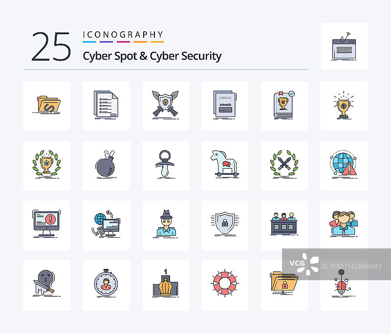 网络热点和网络安全25线填充图标图片素材