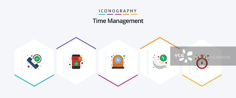 包含夜晚的时间管理25个扁平图标包图片素材