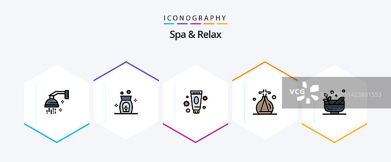 包含的25个填充线条SPA放松图标图片素材
