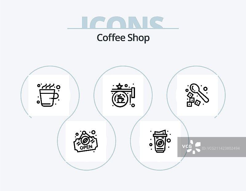 咖啡店线条图标包 5个图标设计图片素材