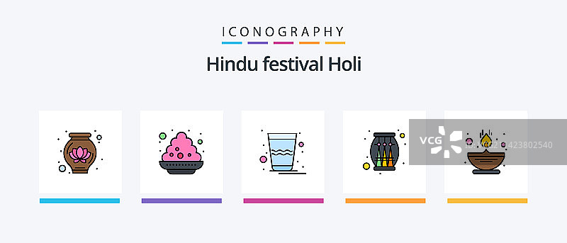 包含火焰的洒红节线性填充图标包图片素材