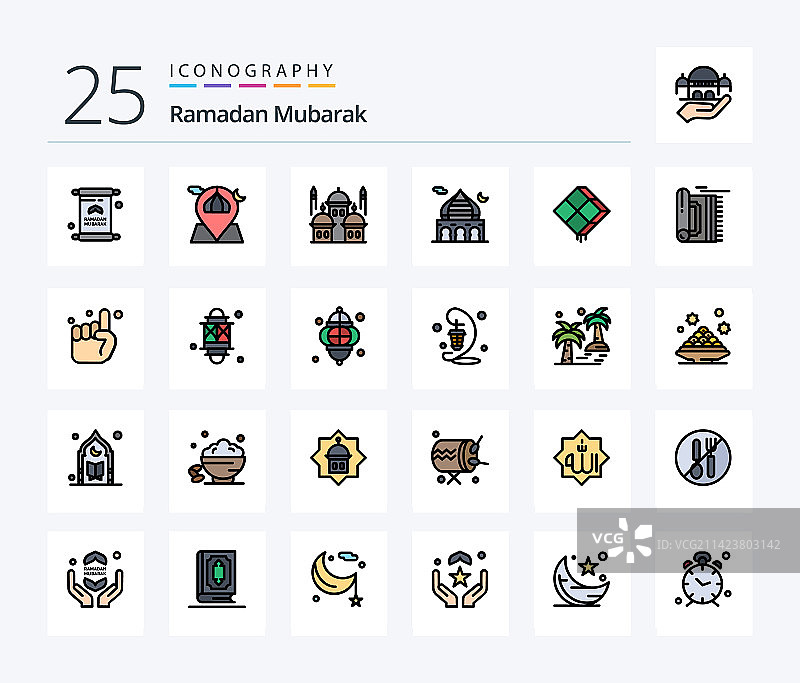 斋月25个线条填充图标包图片素材