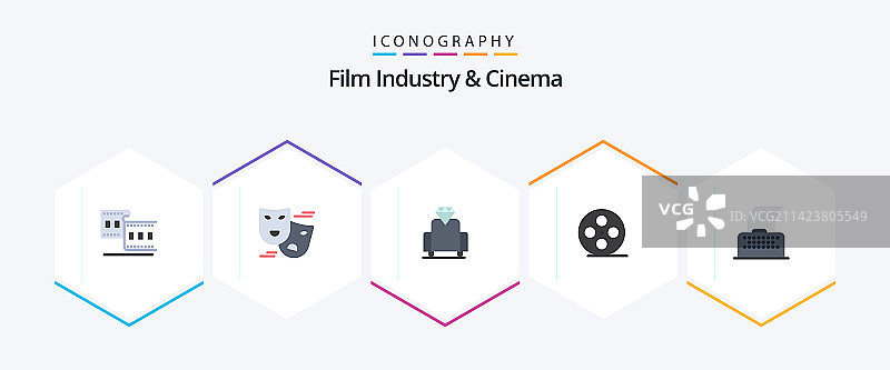 包含文本的电影院25个扁平图标包图片素材