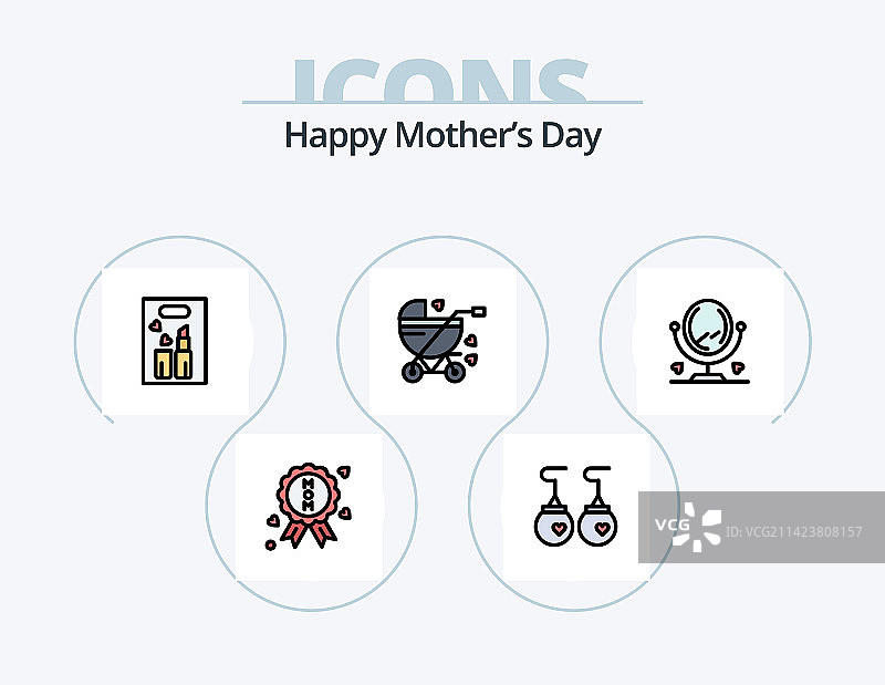 母亲节快乐线性填充图标包5个图标图片素材