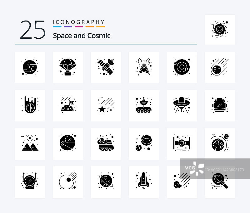 太空25个实心字形图标包图片素材