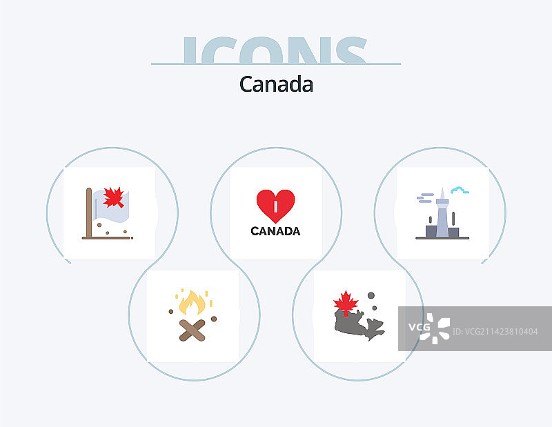 加拿大扁平图标包：5个地标设计图片素材