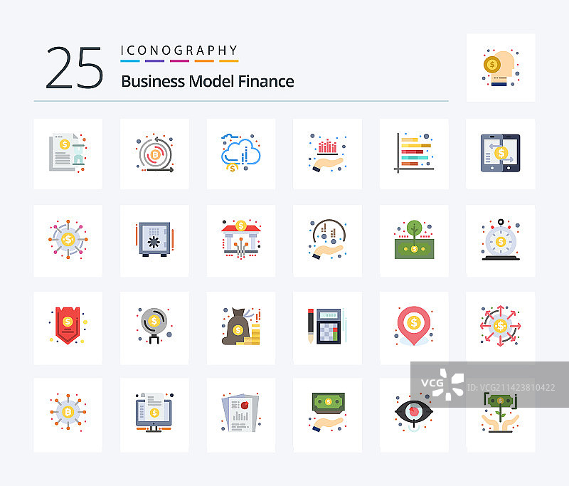 金融25个扁平风格彩色图标包图片素材