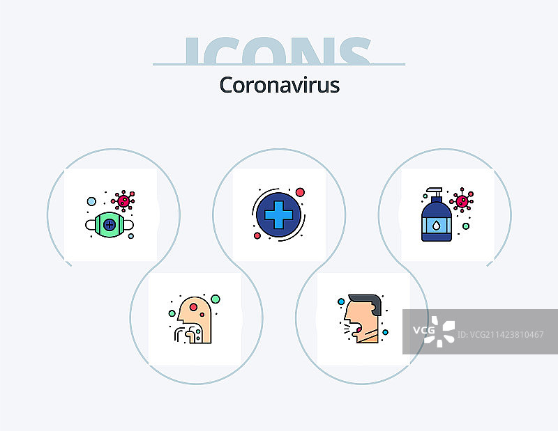 新冠病毒线性填充图标包5个图标设计图片素材