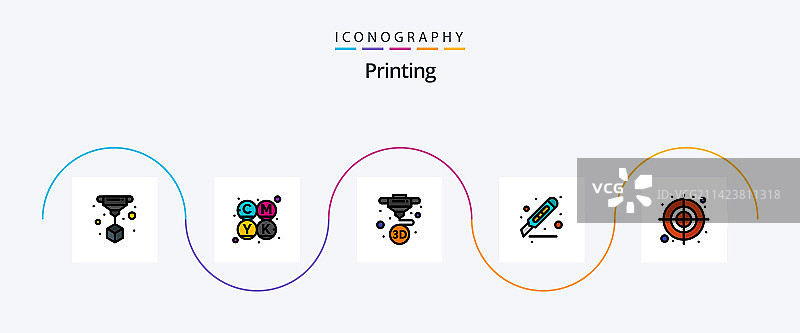 印刷线条填充扁平5图标包图片素材