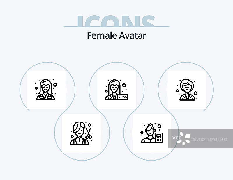 女性头像线条图标包，5款图标设计：舞者图片素材