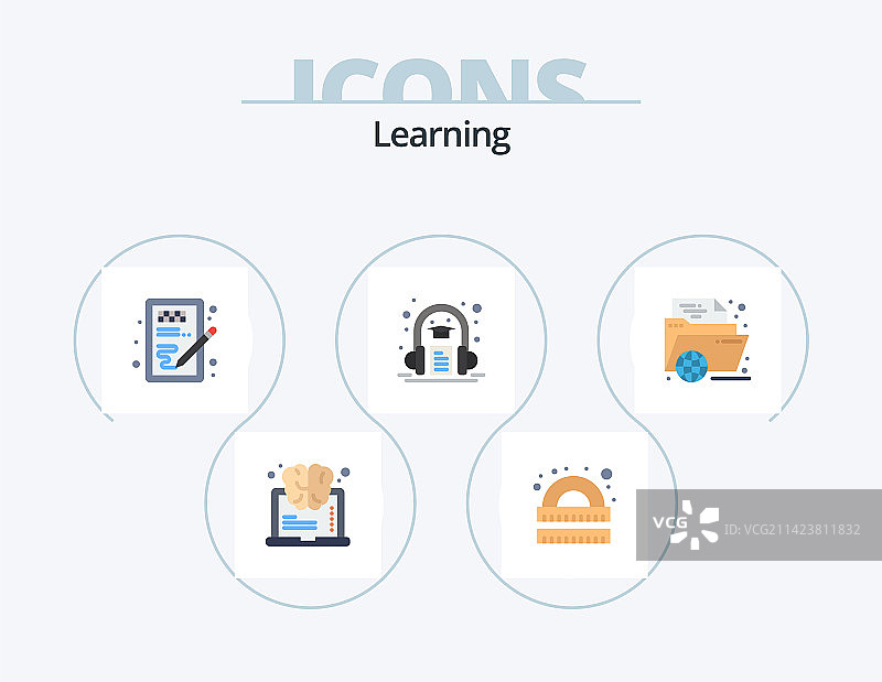 扁平风学习图标包5个图标设计图片素材