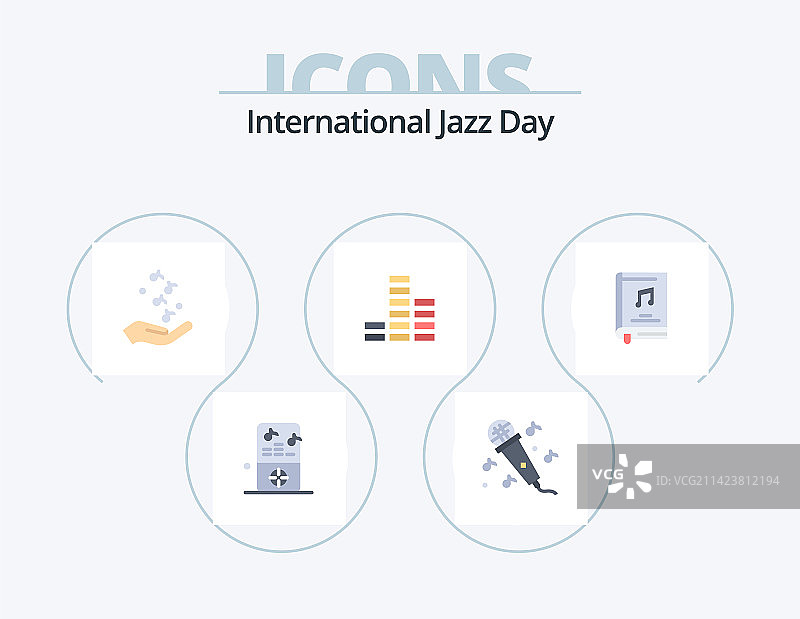 国际爵士乐日扁平图标包5个装图片素材