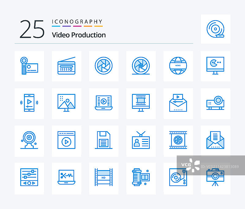 视频制作蓝色图标包（25个）图片素材