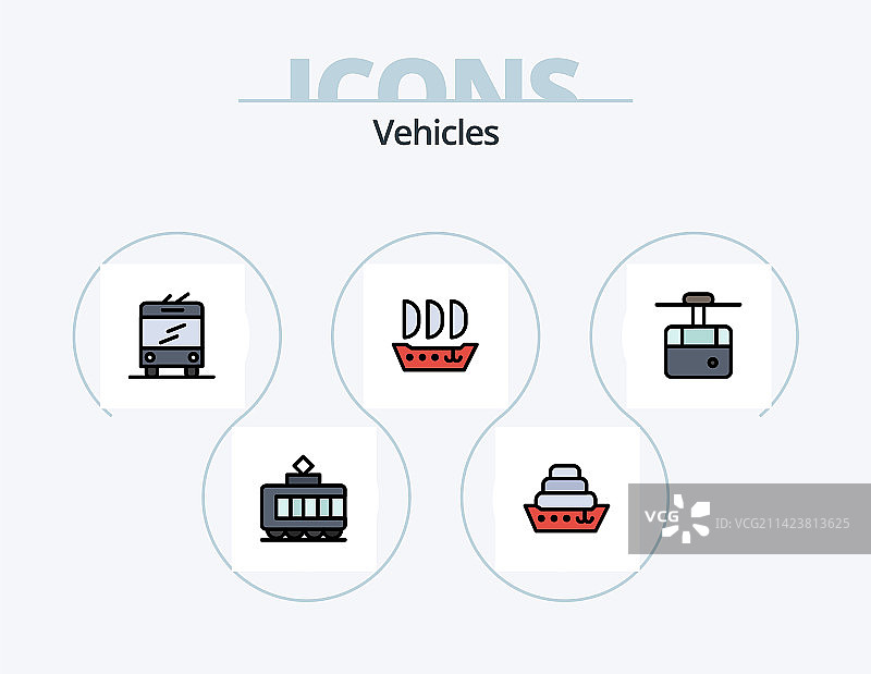 交通工具线性填充图标包5个图标设计图片素材