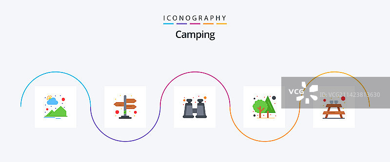 包含野餐的5个扁平化露营图标包图片素材