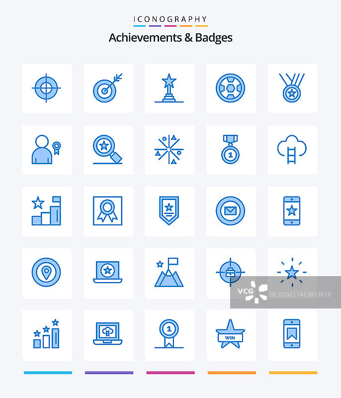 25个蓝色创意成就徽章图标包图片素材