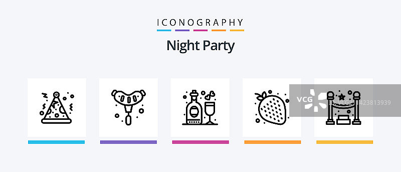夜间派对线性图标包，含派对元素图片素材