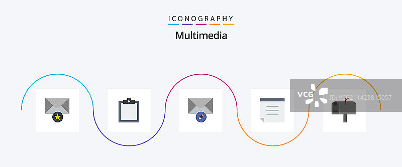多媒体扁平图标包（包含撰写帖子等5个）图片素材
