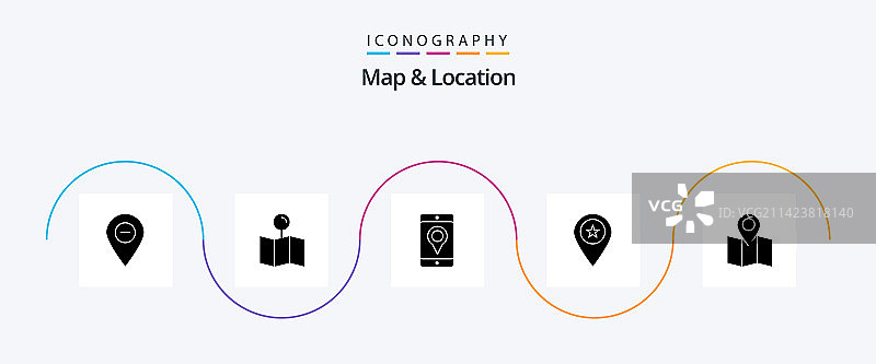 地图和位置标志字形5图标包，包括图钉图片素材