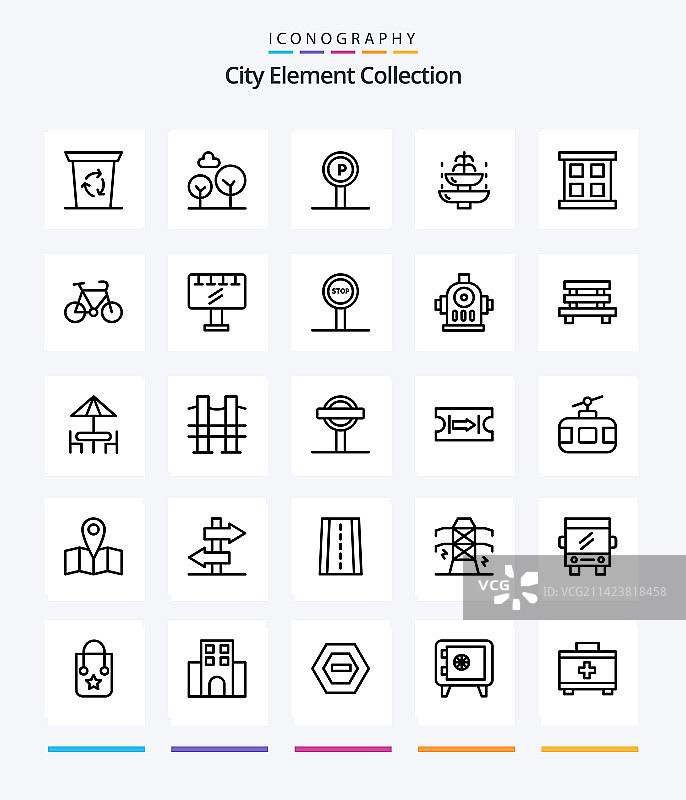 创意城市元素轮廓图标合集图片素材