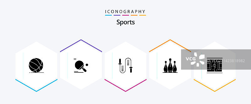 包含保龄球瓶的25个体育字形图标包图片素材