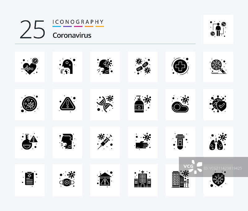 包含25个实体字形图标的新冠病毒图片素材