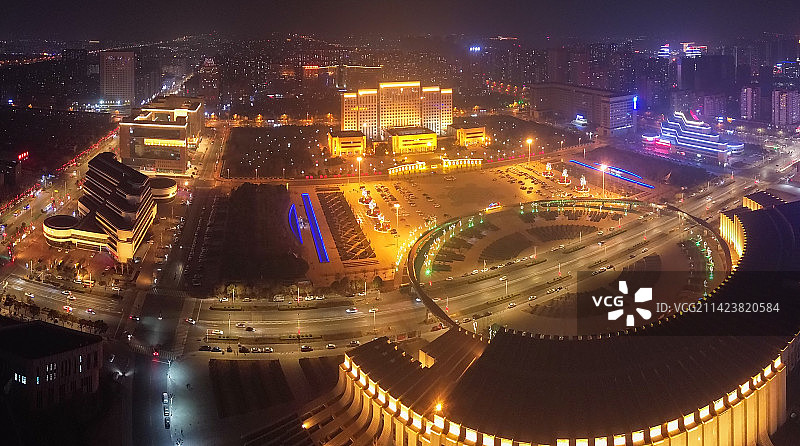 新乡 地标 航拍 平原博物院 红旗区 新乡博物馆 文化艺术中心 宝龙城市广场图片素材