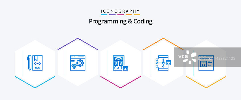 25个蓝色编程和编码图标包图片素材
