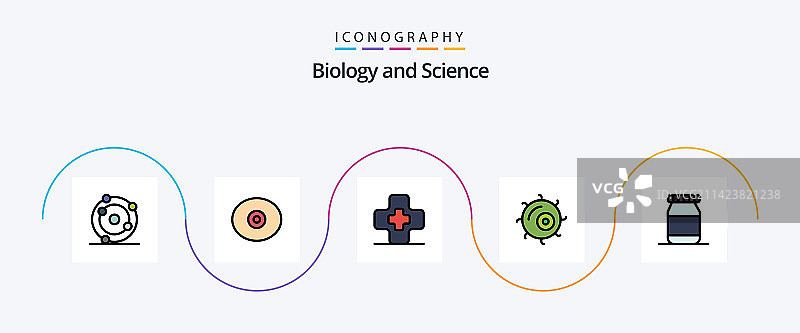 生物学线性填充扁平5图标包图片素材