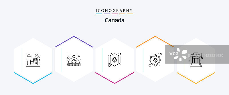加拿大25个线性图标包，包含因纽克舒克图片素材