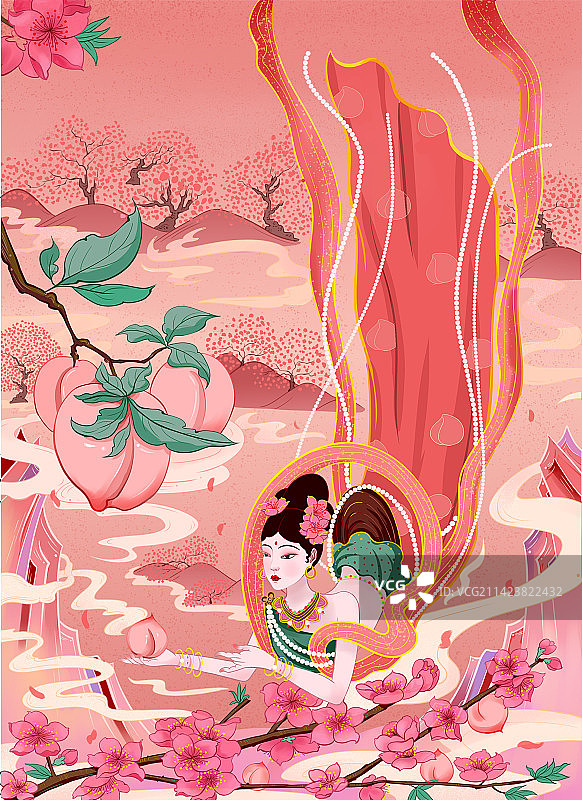 国潮插画 敦煌插画 果酒插画图片素材