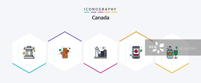 包含瓶子的加拿大25个填充线条图标包图片素材