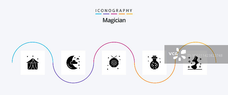 包含烟雾骷髅的魔术师字形5图标包图片素材
