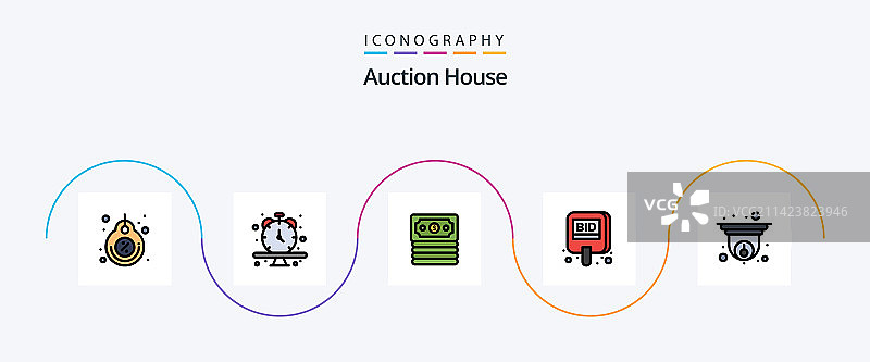 拍卖线条填充扁平5图标包图片素材