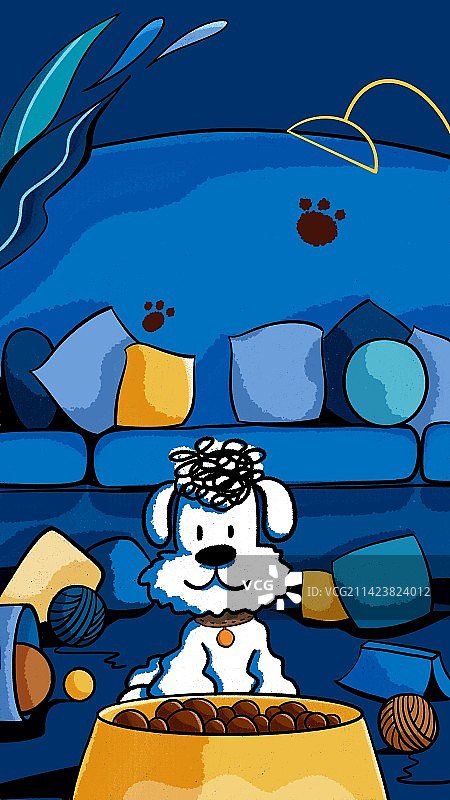 宠物小狗美式复古插画图片素材