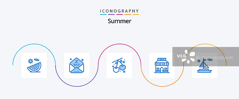 夏季蓝色5图标包，包括轮船海滩图片素材