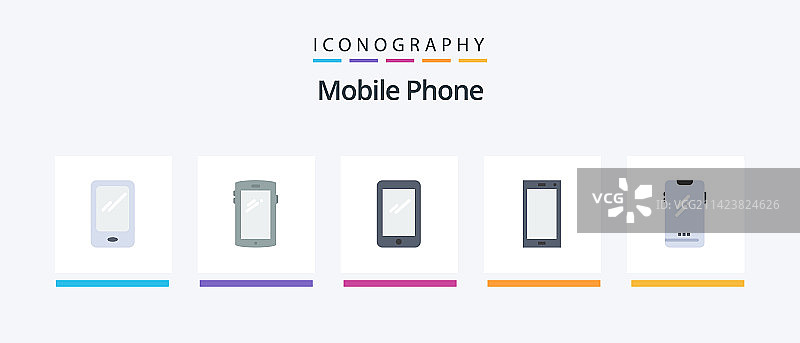 包含创意的手机扁平风格5图标包图片素材