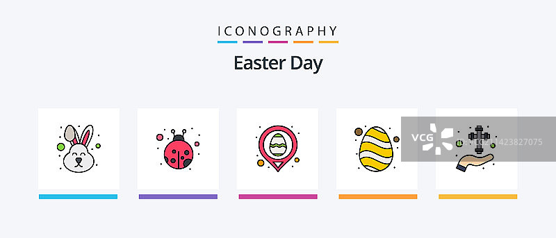 包含春季元素的复活节线性填充图标包图片素材