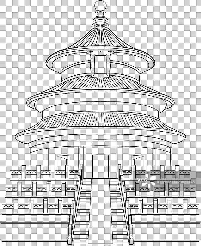 北京地标古建筑天坛正面线稿免抠手绘素材图片素材