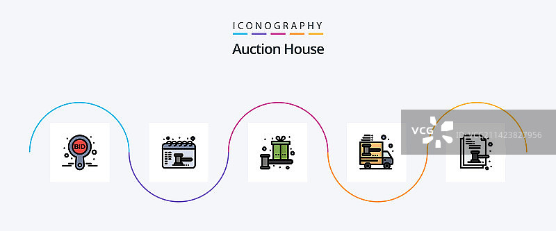 拍卖线条填充扁平5图标包图片素材