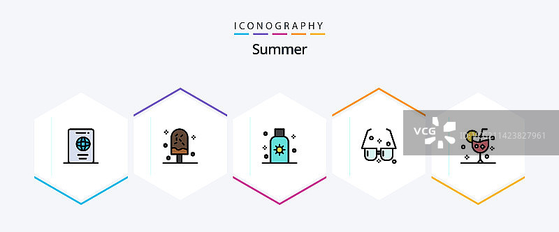 包含夏季元素的25个线性图标包图片素材