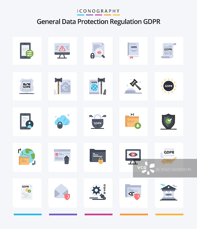 创意GDPR 25扁平图标包，例如表单图片素材