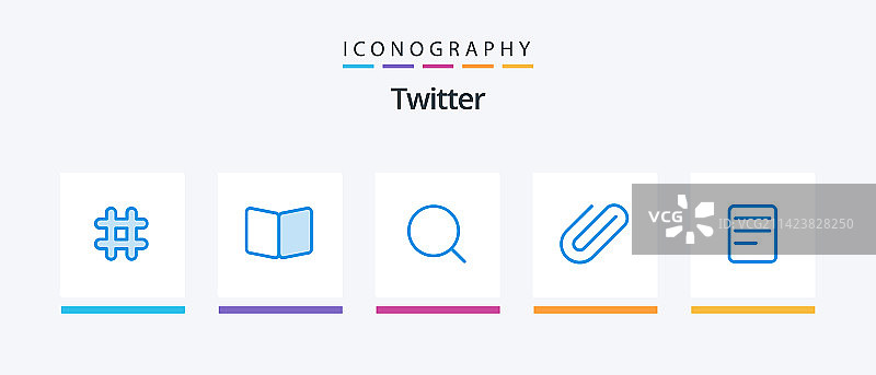 Twitter蓝色5图标包，包含Twitter剪辑图片素材